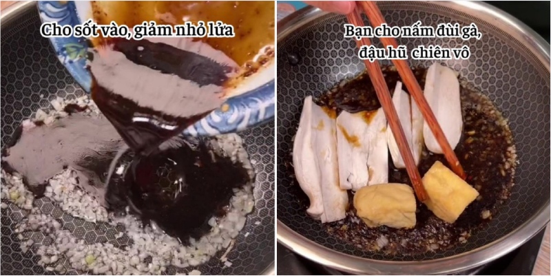 xào nguyên liệu với nước sốt vừa pha