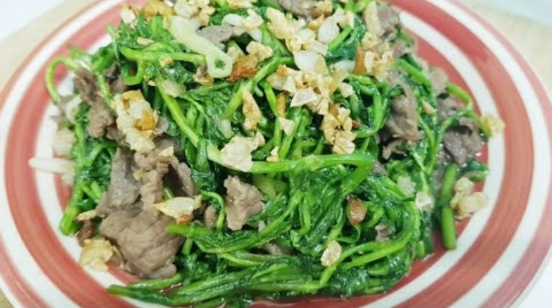 Thành phẩm món rau đắng xào thịt bò thơm ngon