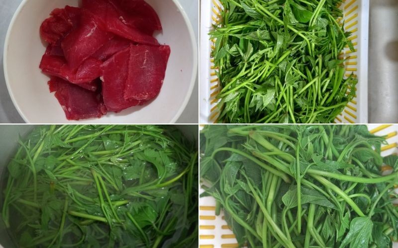 Sơ chế nguyên liệu làm rau lang xào thịt bò