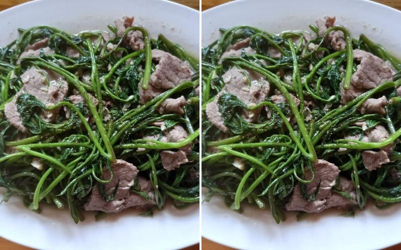 Thành phẩm món rau lang xào thịt bò