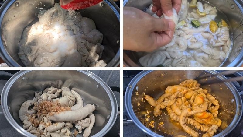 Ruột heo được ướp với gia vị