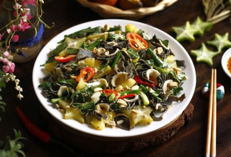 Thành phẩm món sách bò xào khế thơm ngon