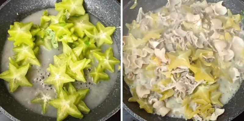 Tiến hành xào sách bò và khế 