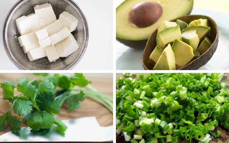 Sơ chế nguyên liệu làm salad bơ chay đậu hũ