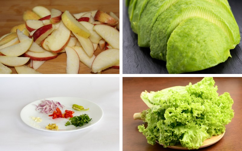 Sơ chế nguyên liệu làm salad bơ táo chay