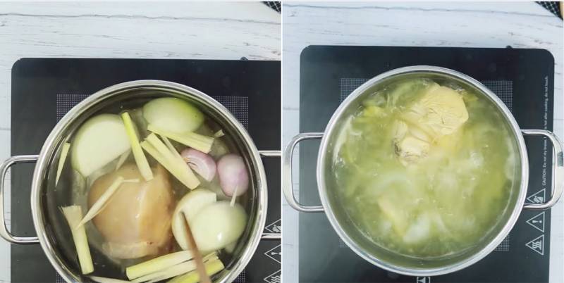 Sơ chế gà và luộc chín gà