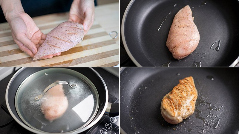 Tiến hành áp chảo ức gà