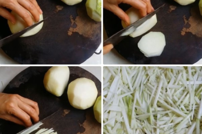 thái su hào thành từng lát nhỏ vừa ăn