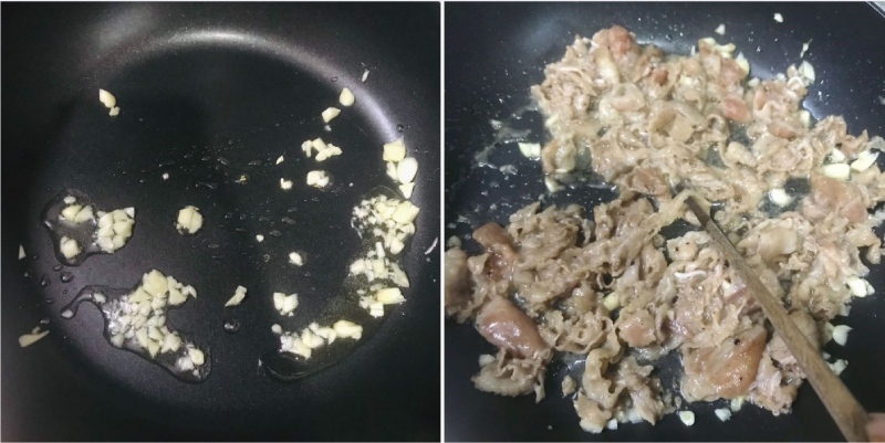 phi thơm hành và xào thịt bò