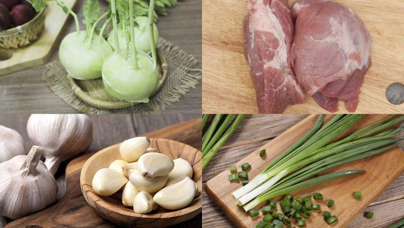 Các nguyên liệu làm món su hào xào thịt