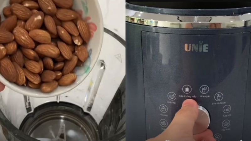 Cho hạnh nhân vào máy xay