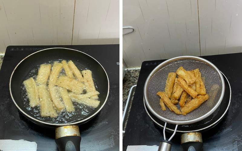 Tiến hành chiên sườn non chay