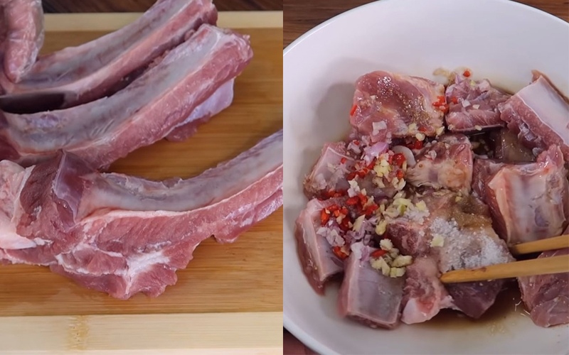 Sườn được đem ngâm gia vị