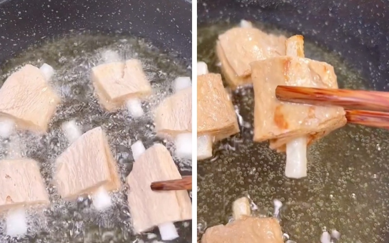chiên sườn ngập dầu vàng đều