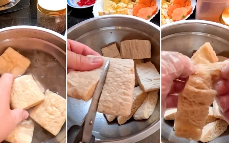 ngâm sườn non và xé nhỏ