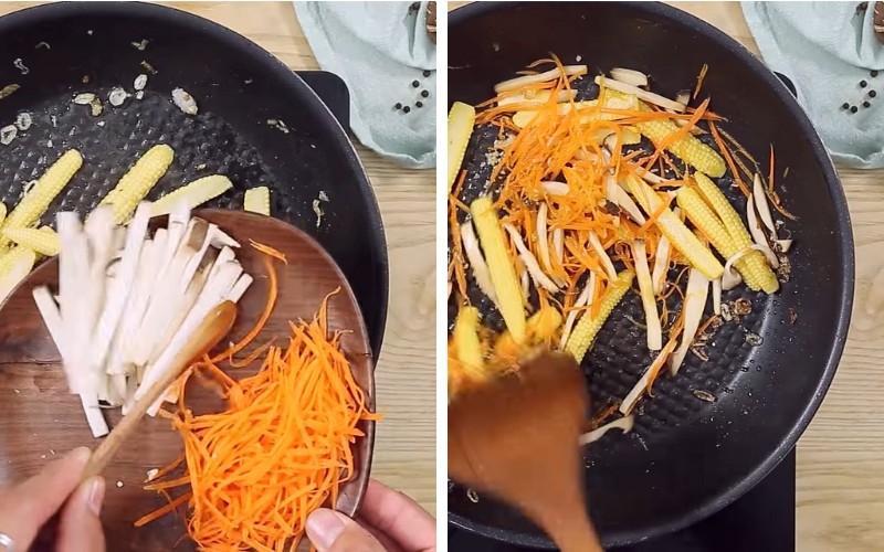 Tiến hành xào các nguyên liệu