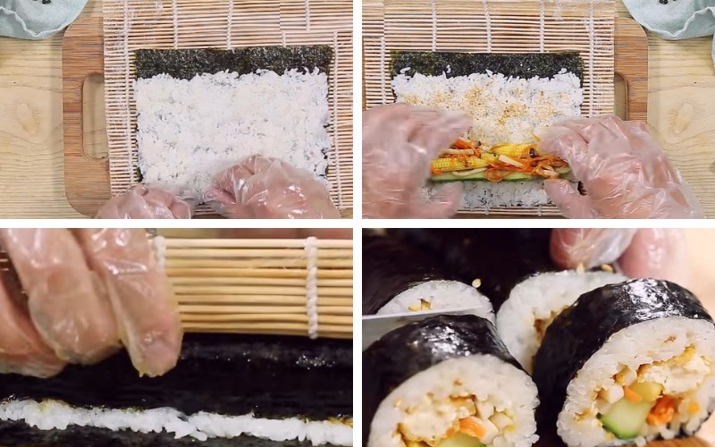 Tiến hành công đoạn cuộn sushi