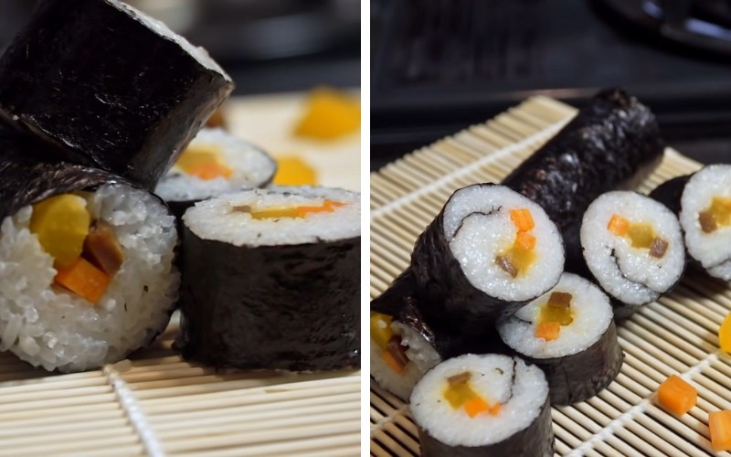 Sushi chay ngưu bàng cải chua sau khi hoàn tất