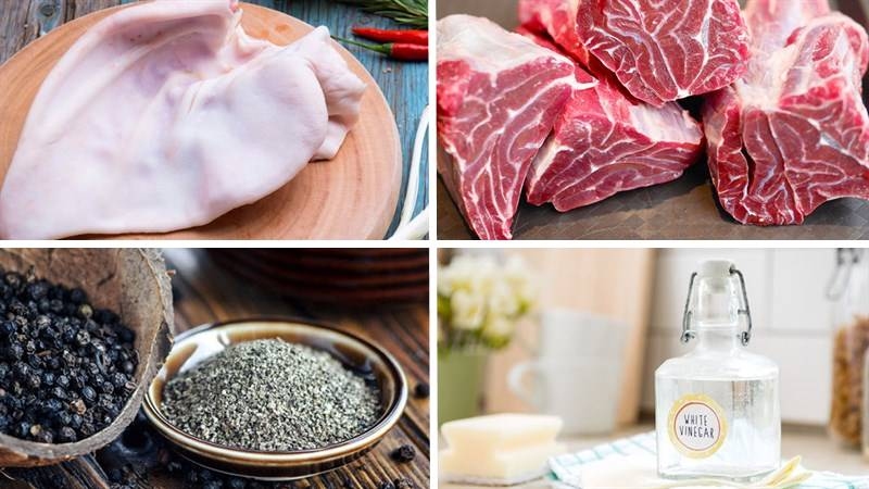 Các nguyên liệu làm món tai heo
