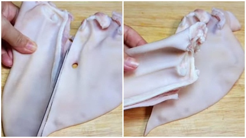 Tai heo tươi được làm sạch, chuẩn bị chế biến