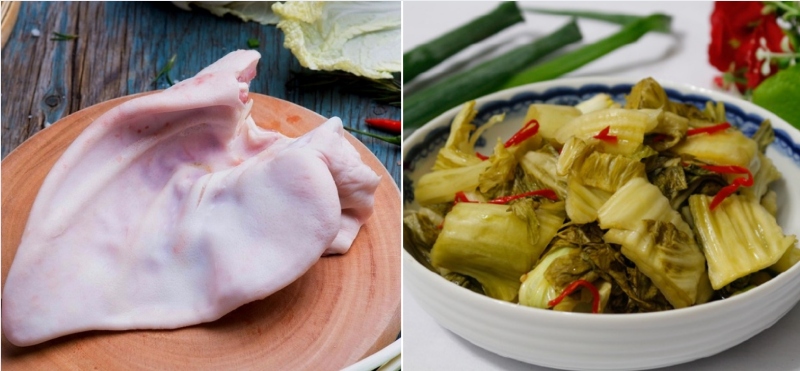 Nguyên liệu chính gồm tai heo và dưa cải chua