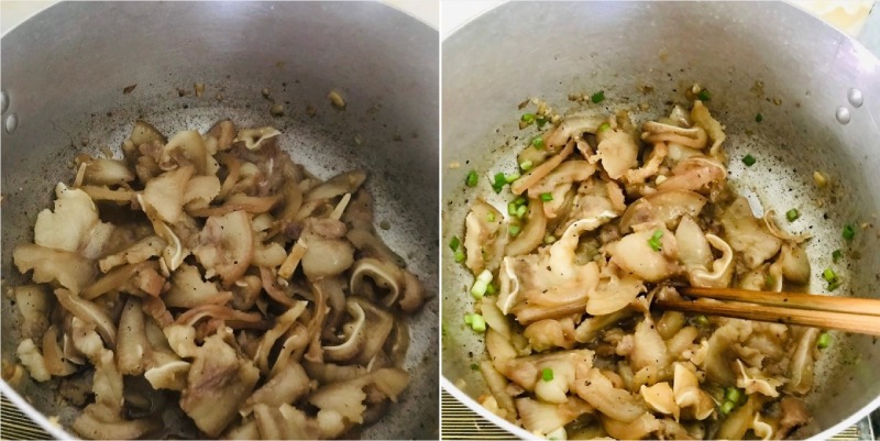 Tai heo đang rim nước mắm trong nồi