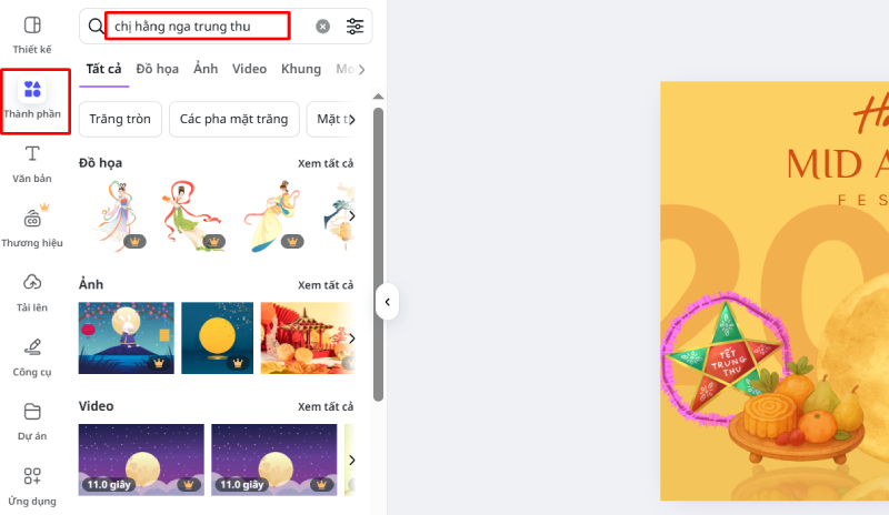 Tìm kiếm hình chị Hằng Nga Trung thu trong Canva