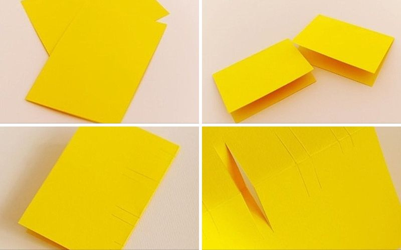 Thứ tự các bước hướng dẫn cắt giấy màu vàng làm thiệp mời Trung thu