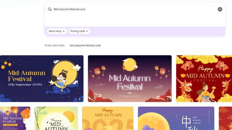Tìm mẫu thiệp Mid-Autumn Festival trên Canva
