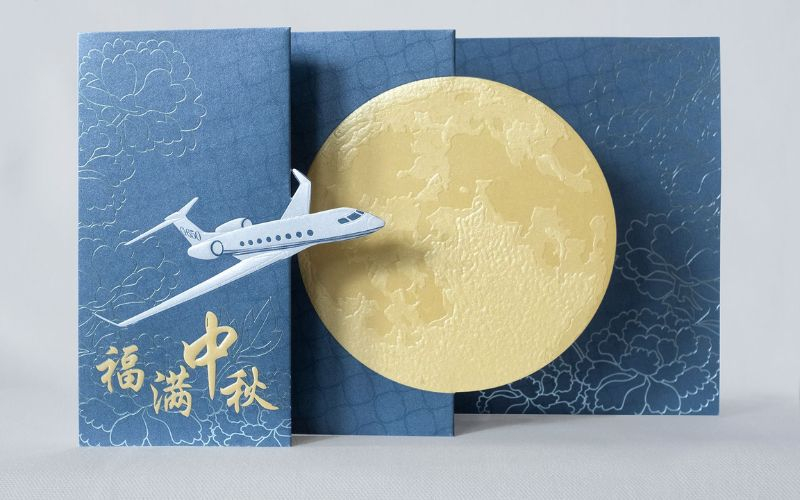 Thiệp Trung thu 3D in hình máy bay và trăng