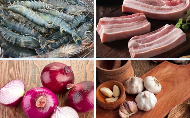Chuẩn bị nguyên liệu tôm rim ba rọi