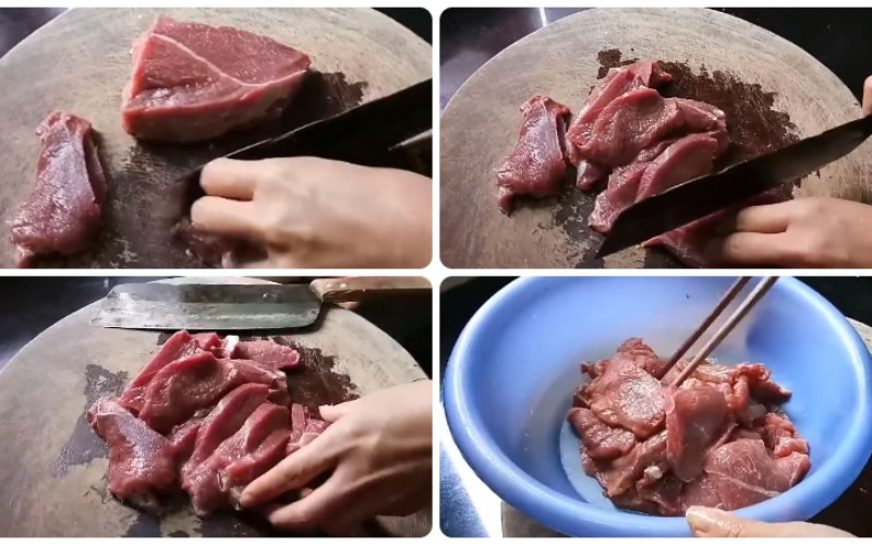 Sơ chế nguyên liệu làm thịt bò chiên Tây Bắc