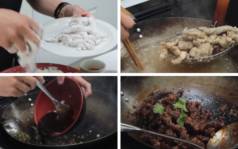 Cho thịt bò vào chiên giòn trên lửa lớn khoảng 3 phút