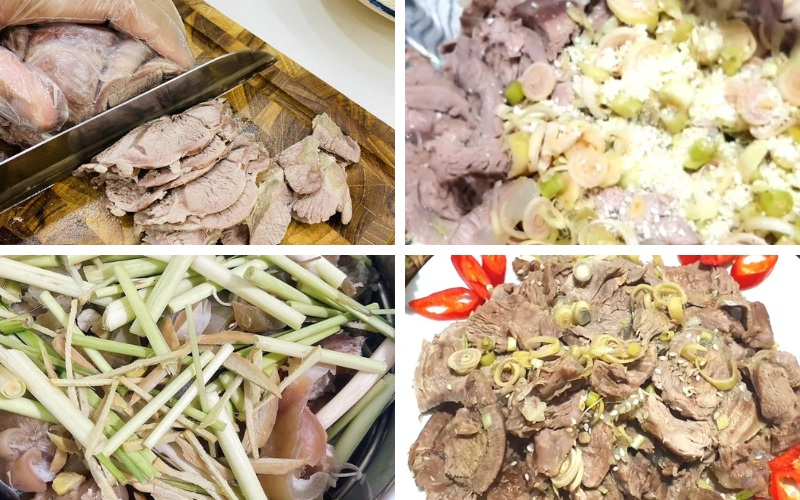 Công đoạn hấp thịt bò với sả