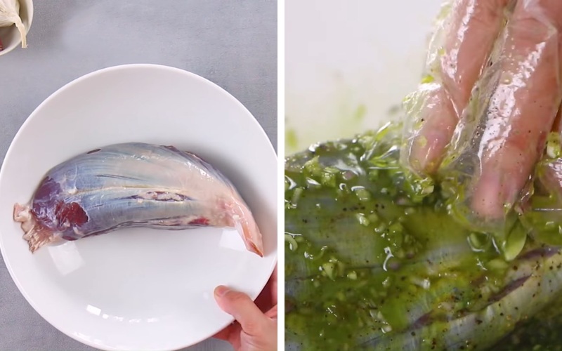 Ướp thịt bò với hỗn hợp gia vị lá dứa