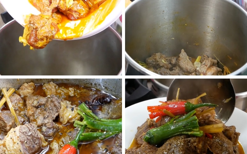 Tiến hành kho thịt bò ngũ vị