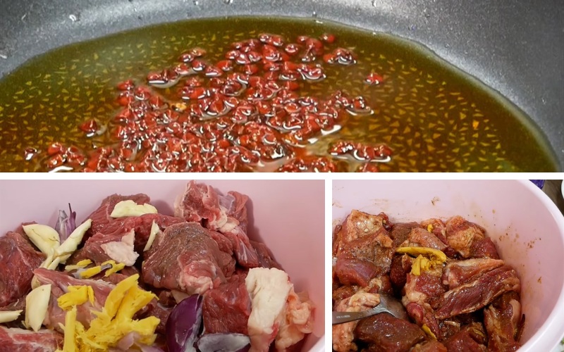 Tiến hành công đoạn ướp thịt bò