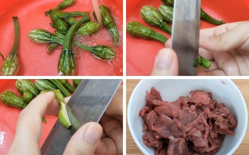 Sơ chế nguyên liệu làm thịt bò xào bí đỏ