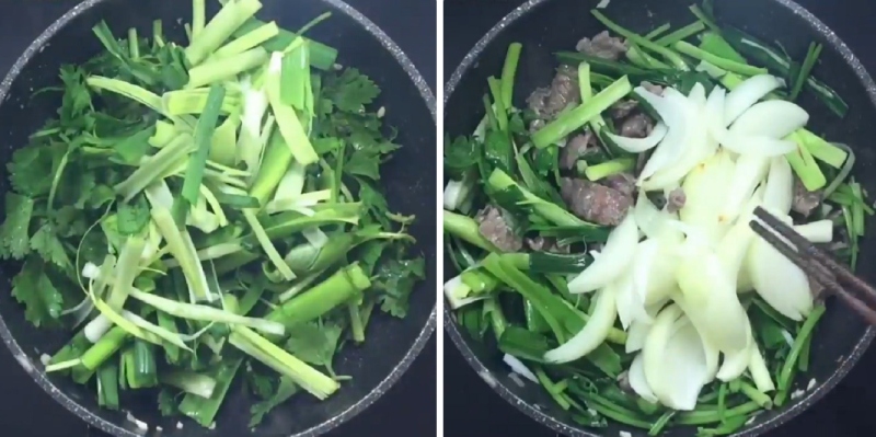xào thịt bò với cần tỏi