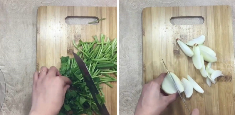 xắt nhỏ cần tây và tỏi