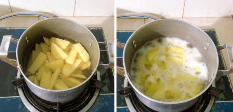 Tiến hành luộc chín khoai tây