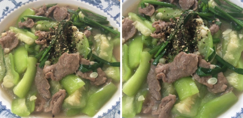 thành phẩm thịt bò xào mướp hương ngon chuẩn vị
