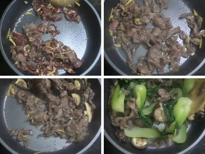 Công đoạn xào thịt bò