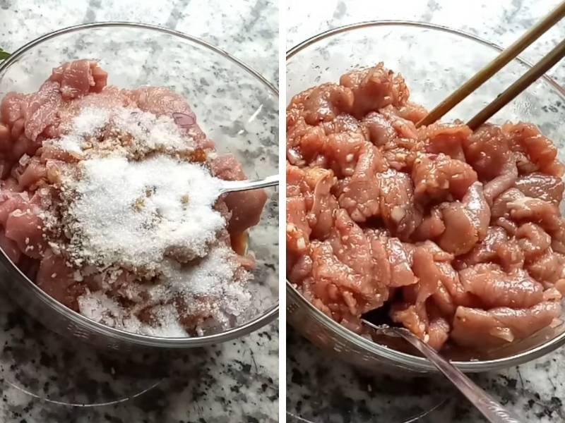 Ướp thịt bò với muối, hạt nêm, đường