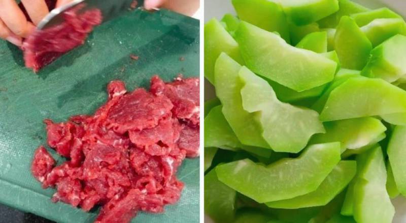 sơ chế nguyên liệu làm thịt bò xào su su