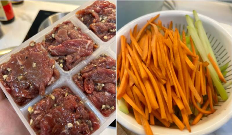 Sơ chế thịt bò và cà rốt