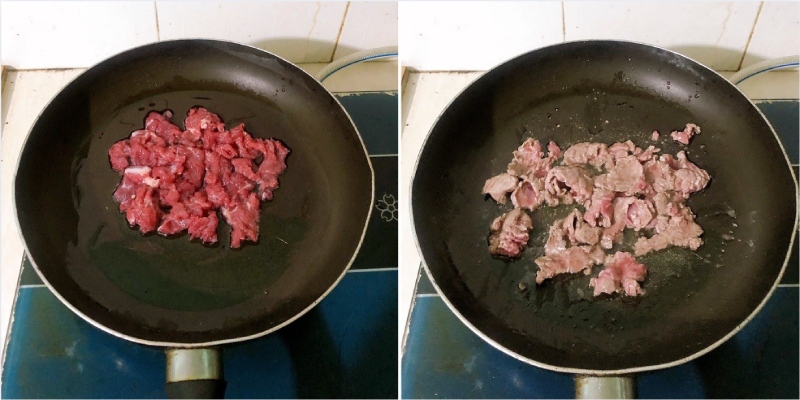 xào nhanh thịt bò trên lửa lớn