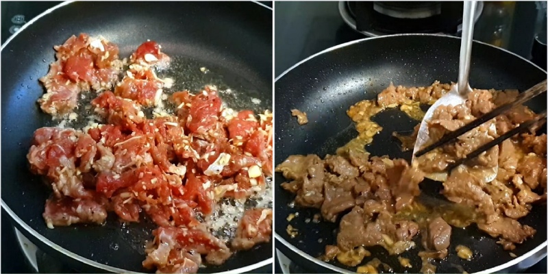 phi thơm tỏi và xào thịt bò