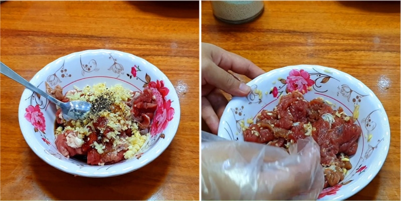 sơ chế kỹ và ướp thịt bò