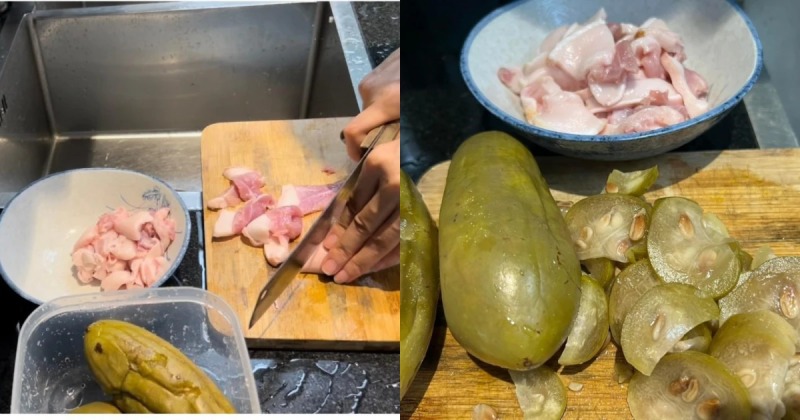 Quá trình sơ chế thịt heo và dưa gang